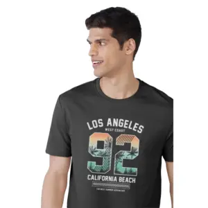 Men's?Casual Half sleeve Printed Polyester Crew Neck T-shirt (Black)