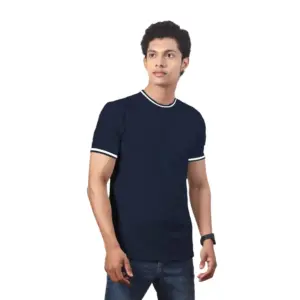 Men's?Casual Half sleeve Solid?Polyester Crew Neck T-shirt (Navy)