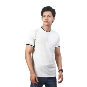 Men's?Casual Half sleeve Solid?Polyester Crew Neck T-shirt (Ecru)