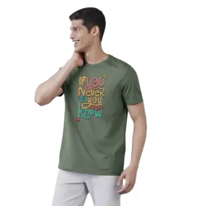 Men's?Casual Half sleeve Printed Polyester Crew Neck T-shirt (Green)