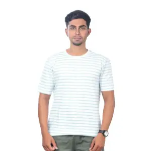 Men's?Casual Half sleeve Stripped Cotton Crew Neck T-shirt (Green)