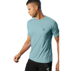 Men's?Casual Half sleeve Solid?Polyester Crew Neck T-shirt (Turquoise Blue)
