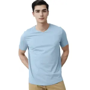Men's?Casual Half sleeve Solid?Cotton V Neck T-shirt (Sky)
