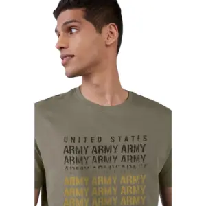 Men's?Casual Half sleeve Printed Cotton Crew Neck T-shirt (Olive)