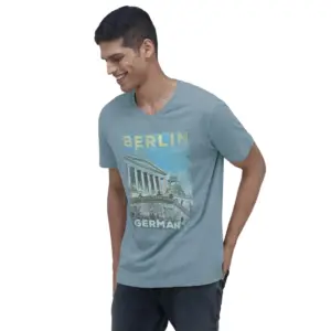 Men's?Casual Half sleeve Digital Printed Cotton Crew Neck T-shirt (Teal)