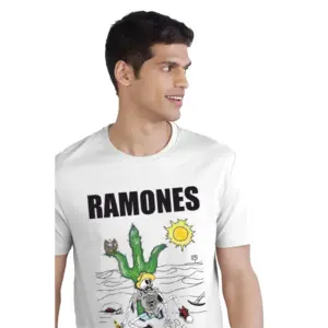 Men's?Casual Half sleeve Printed Polyester Crew Neck T-shirt (White)