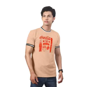 Men's?Casual Half sleeve Printed Cotton Crew Neck T-shirt (Coral)