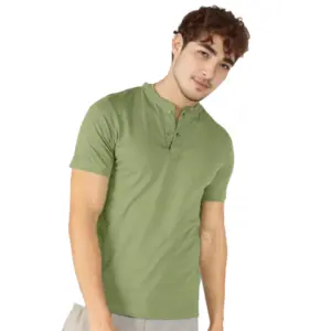 Men's?Casual Half sleeve Solid?Cotton Henley Neck T-shirt (Pista)