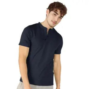 Men's?Casual Half sleeve Solid?Cotton Henley Neck T-shirt (Airforce)
