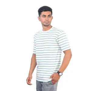 Men's?Casual Half sleeve Stripped Cotton Crew Neck T-shirt (White)