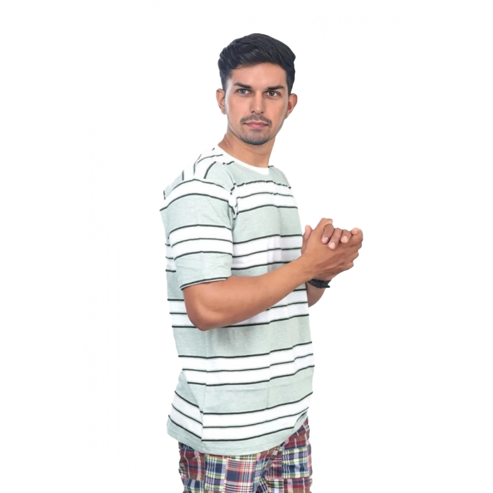 Men's?Casual Half sleeve Stripped Cotton Crew Neck T-shirt (White?)