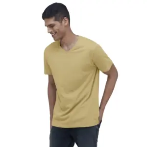 Men's?Casual Half sleeve Solid?Cotton V Neck T-shirt (Sand)
