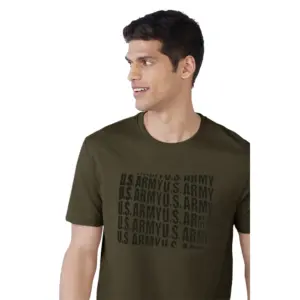 Men's?Casual Half sleeve Printed Cotton Crew Neck T-shirt (Dark Green)