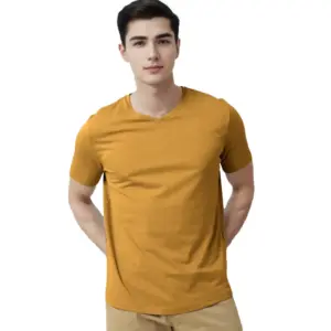 Men's?Casual Half sleeve Solid?Cotton V Neck T-shirt (Mustard?)