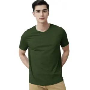Men's?Casual Half sleeve Solid?Cotton V Neck T-shirt (Olive)