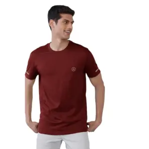 Men's?Casual Half sleeve Solid?Polyester Crew Neck T-shirt (Maroon)