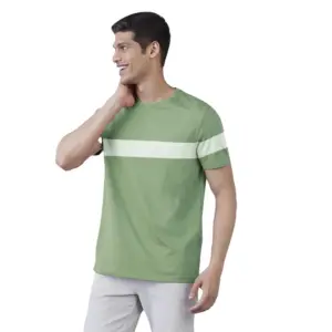Men's?Casual Half sleeve Stripped Cotton Crew Neck T-shirt (Light Green)
