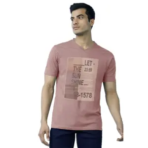 Men's?Casual Half sleeve Digital Printed Cotton Crew Neck T-shirt (Coral)