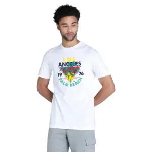 Men's?Casual Half sleeve Printed Polyester Crew Neck T-shirt (White)