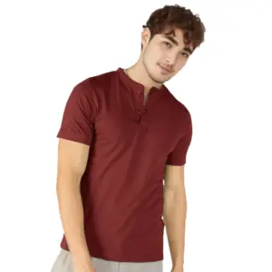 Men's?Casual Half sleeve Solid?Cotton Henley Neck T-shirt (Maroon)
