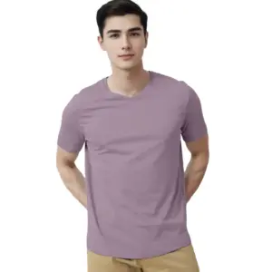 Men's?Casual Half sleeve Solid?Cotton V Neck T-shirt (Lavender)