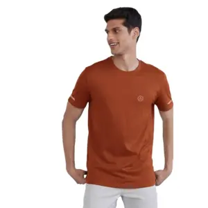 Men's?Casual Half sleeve Solid?Polyester Crew Neck T-shirt (Rust)
