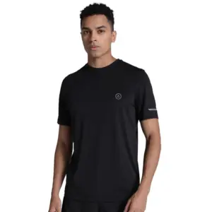 Men's?Casual Half sleeve Solid?Polyester Crew Neck T-shirt (Black)