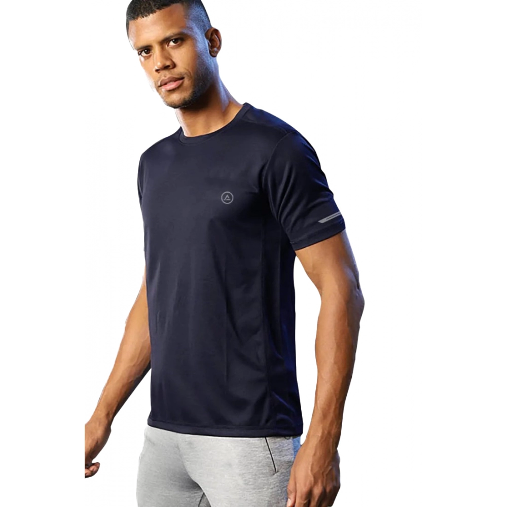 Men's Casual Half sleeve Solid Polyester Crew Neck T-shirt (Navy)