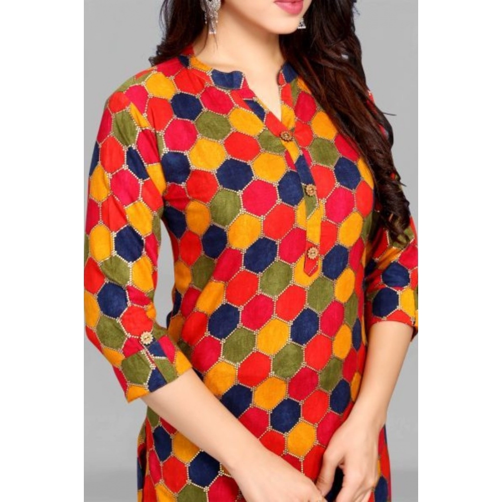 Women's Casual 3/4 Sleeve Tussar Silk Printed Kurti (Pink) - Image 2