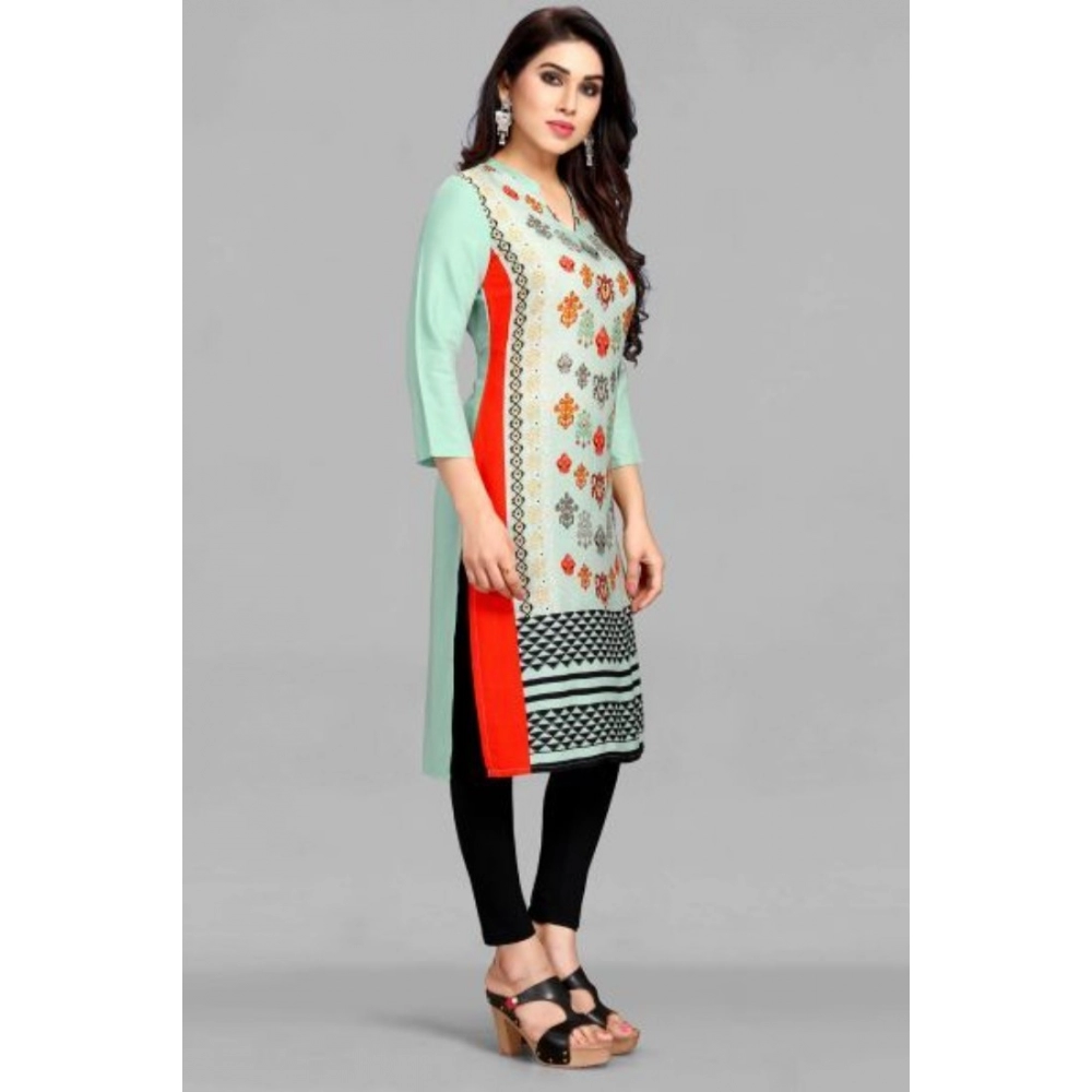 Women's Casual 3/4 Sleeve Viscose Rayon Printed Kurti (Light Blue) - Image 3