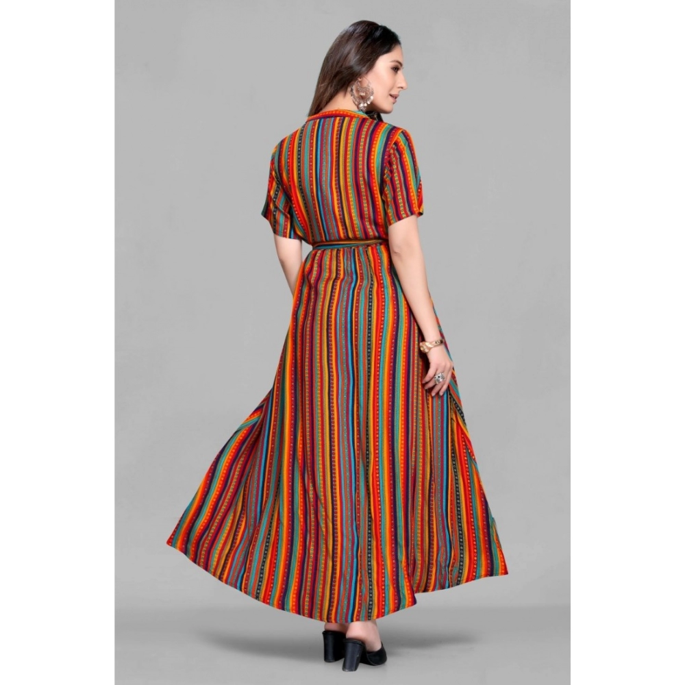 Women's Casual 3/4 Sleeve Viscose Rayon Strip Kurti (Multicolor) - Image 5