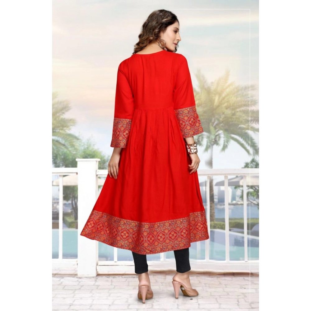 Women's Casual 3/4 Sleeve Viscose Rayon Foil Printed Kurti (Red) - Image 5