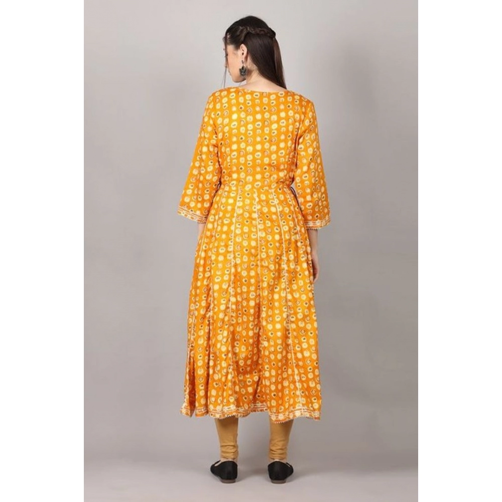 Women's Casual 3/4 Sleeve Cotton Blend Printed Kurti (Yellow) - Image 5