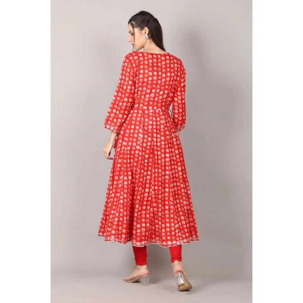 Women's Casual 3/4 Sleeve Cotton Blend Printed Kurti (Red) - Image 5