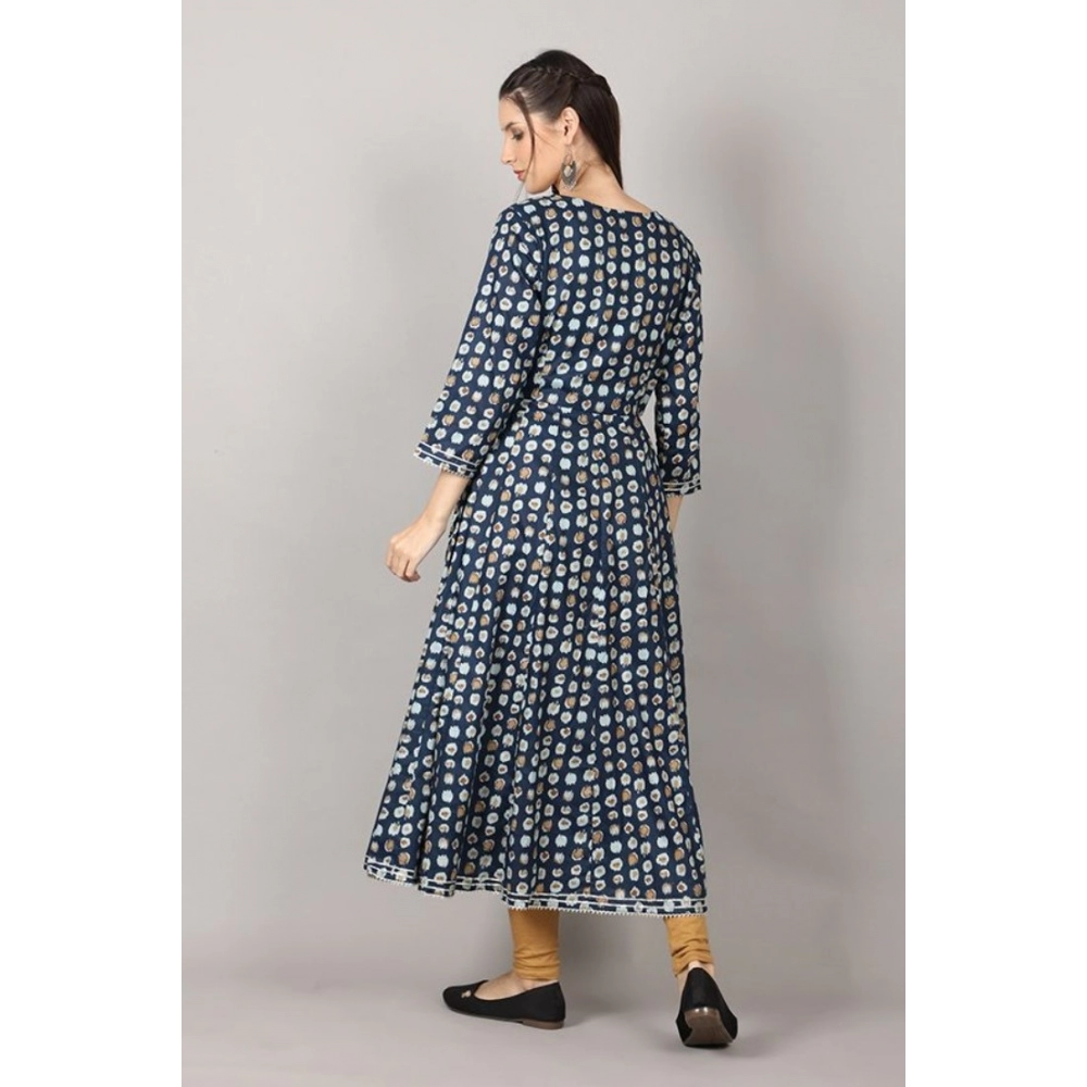 Women's Casual 3/4 Sleeve Cotton Blend Printed Kurti (Dark Blue) - Image 5