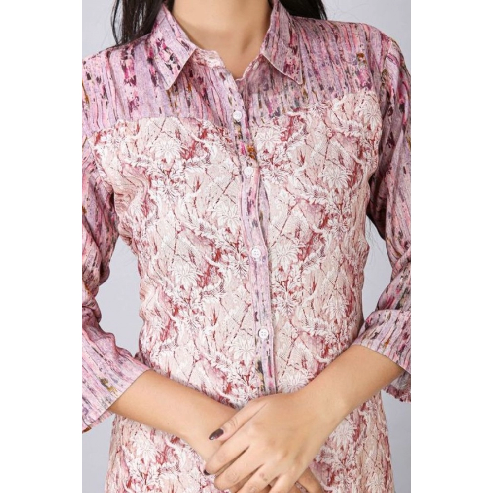 Women's Casual 3/4 Sleeve Viscose Rayon Printed Kurti (Pink) - Image 2