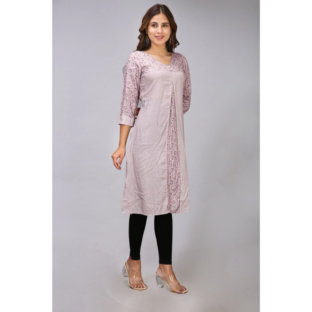 Women's Casual 3/4 Sleeve Viscose Rayon Printed Kurti (Grey) - Image 3