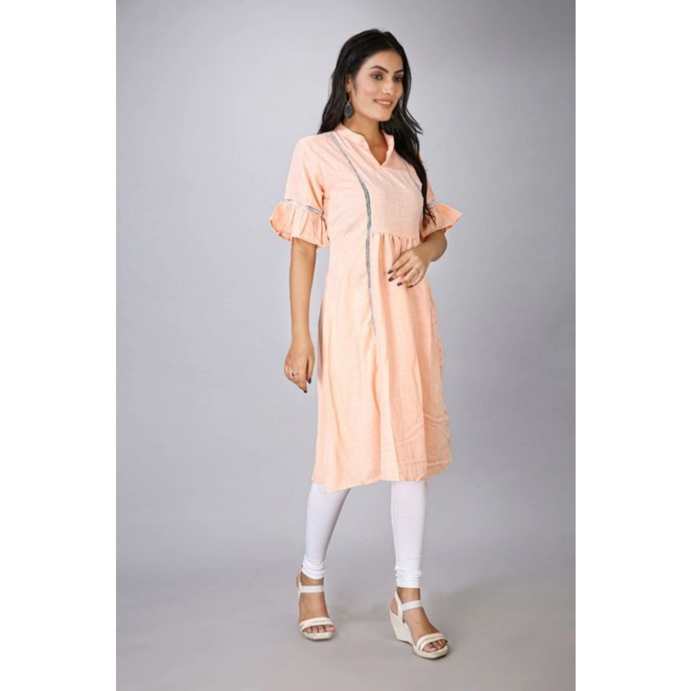 Women's Casual Short Sleeve Silk Blend Printed Kurti (Orange) - Image 3
