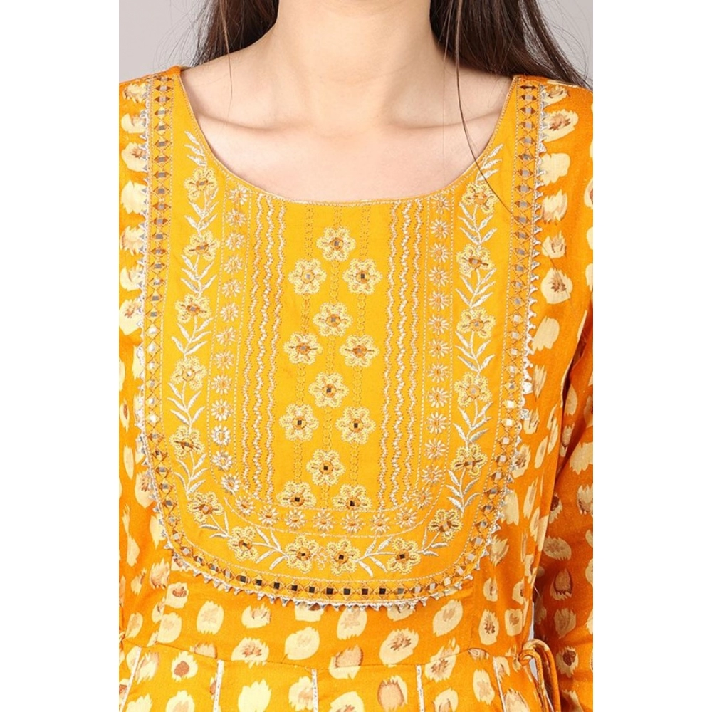 Women's Casual 3/4 Sleeve Cotton Blend Printed Kurti (Yellow) - Image 2