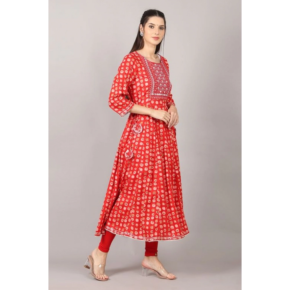 Women's Casual 3/4 Sleeve Cotton Blend Printed Kurti (Red) - Image 3