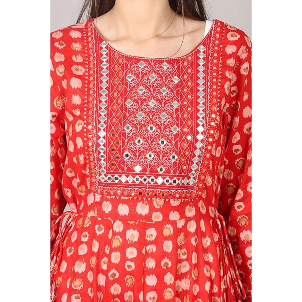 Women's Casual 3/4 Sleeve Cotton Blend Printed Kurti (Red) - Image 2