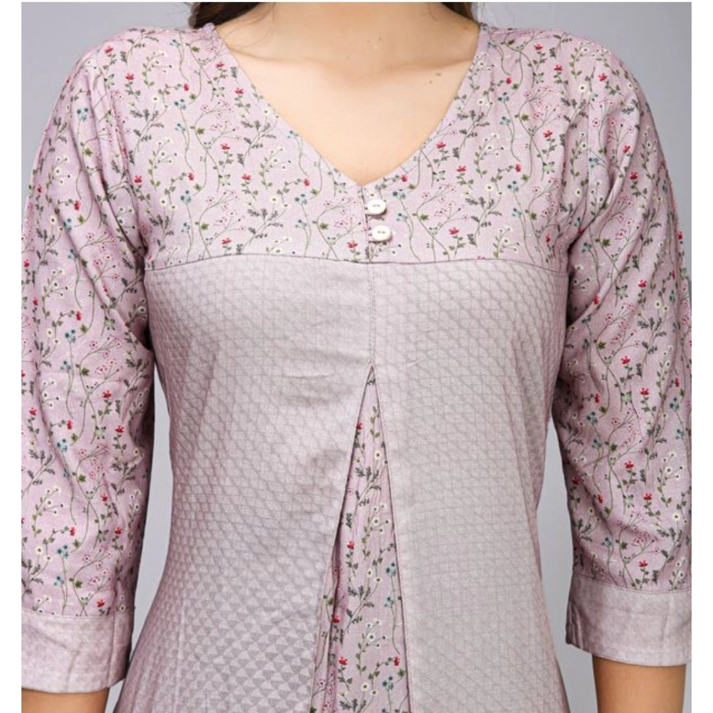 Women's Casual 3/4 Sleeve Viscose Rayon Printed Kurti (Grey) - Image 2