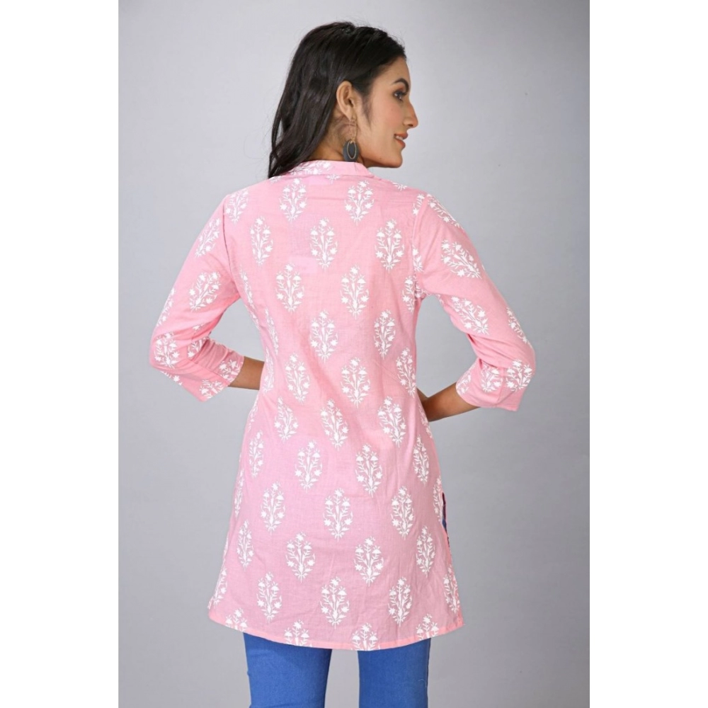 Women's Casual 3/4 Sleeve Cotton Blend Printed Kurti (Pink) - Image 5