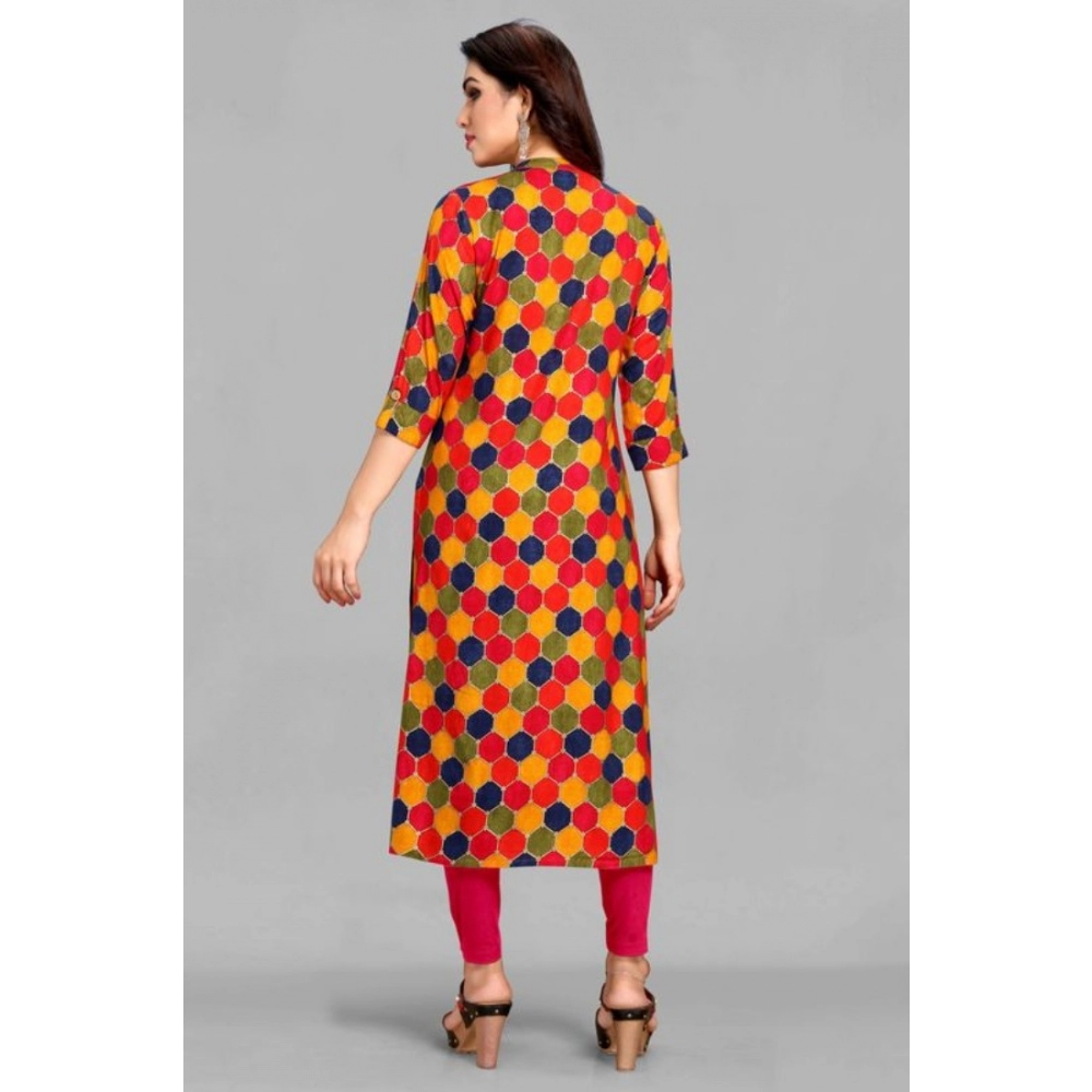 Women's Casual 3/4 Sleeve Tussar Silk Printed Kurti (Pink) - Image 5