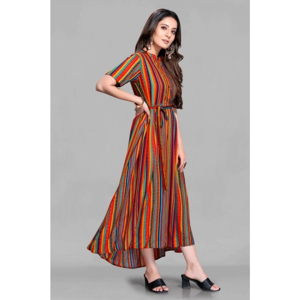 Women's Casual 3/4 Sleeve Viscose Rayon Strip Kurti (Multicolor) - Image 3