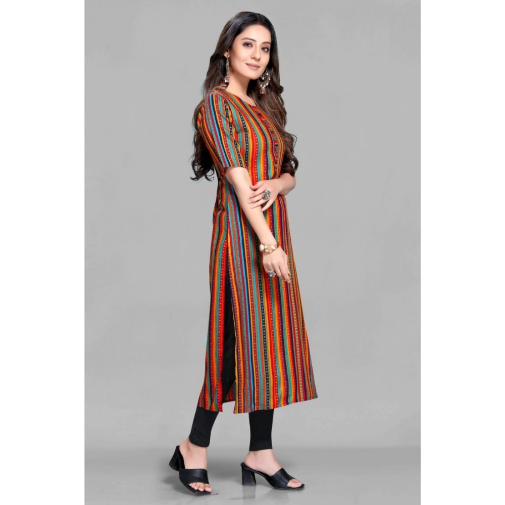 Women's Casual 3/4 Sleeve Viscose Rayon Strip Kurti (Multicolor) - Image 3