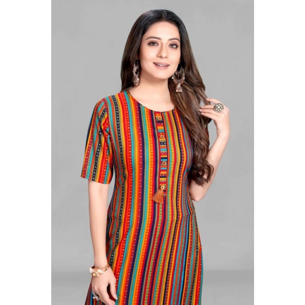 Women's Casual 3/4 Sleeve Viscose Rayon Strip Kurti (Multicolor) - Image 2