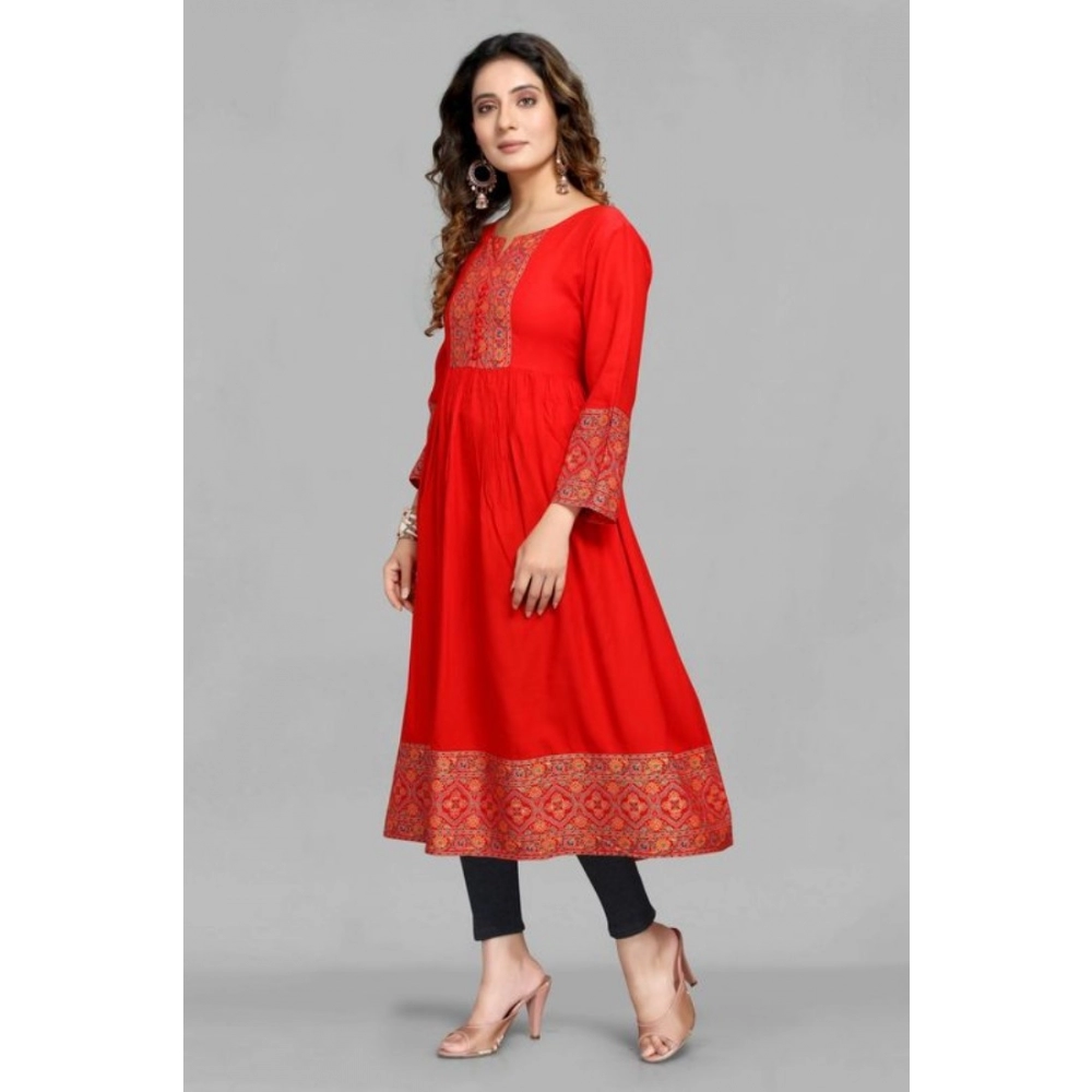 Women's Casual 3/4 Sleeve Viscose Rayon Foil Printed Kurti (Red) - Image 2