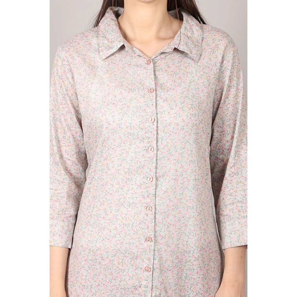 Women's Casual 3/4 Sleeve Cotton Blend Printed Kurti (Grey) - Image 2