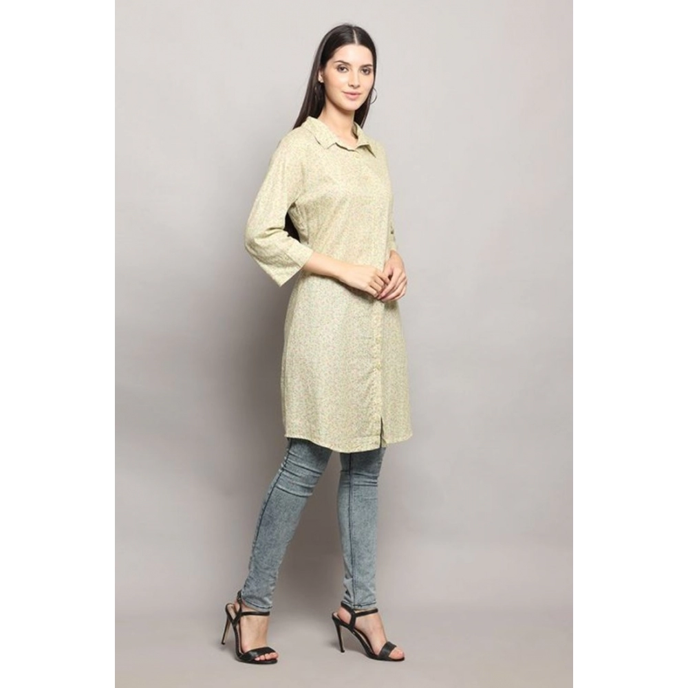 Women's Casual 3/4 Sleeve Cotton Blend Printed Kurti (Green) - Image 3